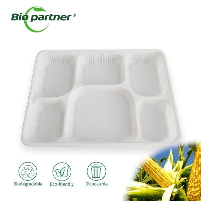 China White Plastic Serving Dinner 6 Compartment Disposable Fast Food Lunch Tray for School à venda