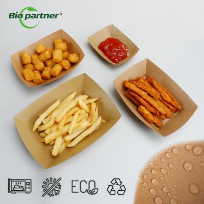 中国 OEM Logo Bio Degradable Food Packaging Kraft Paper Food Tray for Disposable Takeaway 販売のため