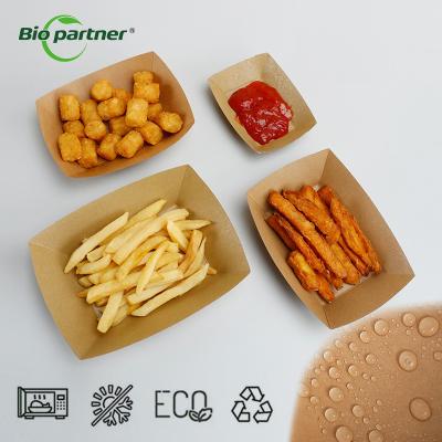 Cina Disposable Takeaway Hot Dog Box Eco Friendly Customizable Kraft Paper Food Boat Tray in vendita