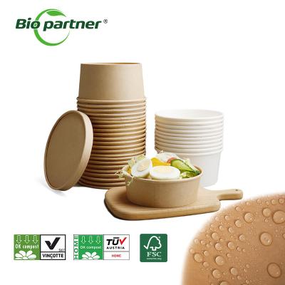 China ODM/OEM Disposable Paper Bowls Round Brown Kraft To Go  Salad Paper Rice Salad Soup Bowls with Lids for sale