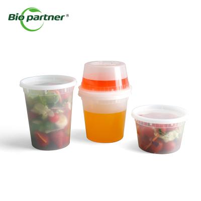 China Round Plastic Cover Microwavable Food Storage Soup Deli Container with Customized Lid en venta