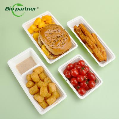 中国 Disposable Biodegradable Tableware Sugarcane Bagasse Waffle Hotdog Take out Snack Tray 販売のため