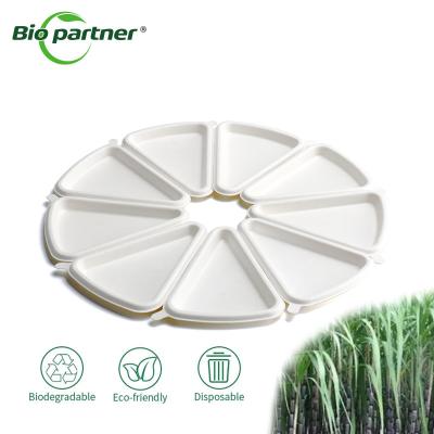 China Disposable Biodegradable Sugarcane Bagasse Paper Pulp Triangle Cake Plate for Birthday Party zu verkaufen