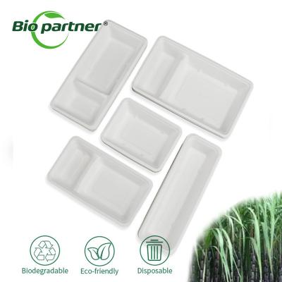 China Disposable Bagasse Snack Box Tray for Fast Food Serving and Take Away Customized Mould for sale