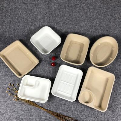 中国 350ml Biodegradable Sugarcane Food Tray with Sauce Compartment Square Microwave Safe 販売のため