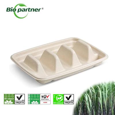 China Biodegradable Sugarcane Bagasse Food Taco Holder Tray for Food Serving in Restaurants Te koop