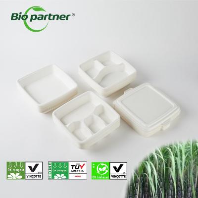 China 100% Environment-friendly 5-compartment Square Sugarcane Bagasse Tableware Food Tray zu verkaufen