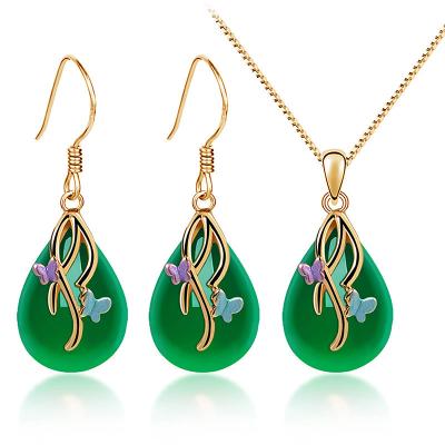 China Other light luxury high grade natural green chalcedony earrings necklace set female jewelry S925 sterling silver single pearl earrings for sale