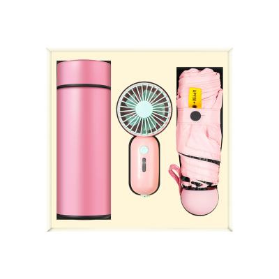 China Barber Shop Promotional Gifts Birthday Gift Set Fan Thermos Umbrella Set With Souvenir Birthday Gift for sale