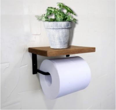 China Traditional Wooden Toilet Paper Roll Holder Bathroom Wallpaper Towel Rack With Shelf for sale