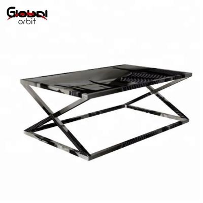 China Eco - Friendly Durable Metal Frame Square Living Room Furniture Glass Top Console Table for sale