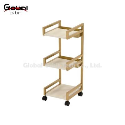 China Modern Gold Finish Rolling Mobile Storage Rack Side Table for sale