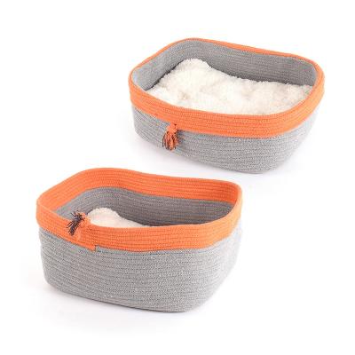 China Selling Pet Bed Pet Room Fleece Durable Soft Warm Cushion Pad Washable Weave Woven Basket Bed For Cat Pet Small Dog Nest for sale