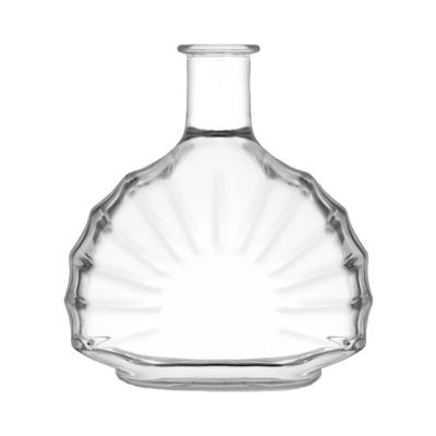 China 700Ml Round Bottle Customized Single Flat Dry Crystal Flower Shaped Luxury Whiskey Factory Beverage Brandy Wine Empty Glass Bottle for sale