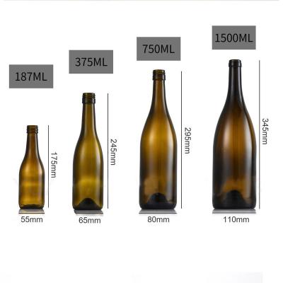 China Custom Empty Liquor 187ml 375ml 500ml 750ml Amber Blue Black Crystal Frosted Glass Wine Bottle for Burgundy for sale