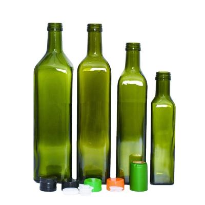 China Food Bespoke Food Grade 250Ml 500Ml 750Ml 1L Empty Square Antique Green Marasca 1 Liter Dark Glass Bottle For Olive Oil Supplier for sale