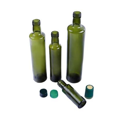 China Wholesale Xingda Food Round Shape Empty Dark Green Screw Off Lid 250Ml Vinegar Olive Oil Glass Bottle Factory for sale