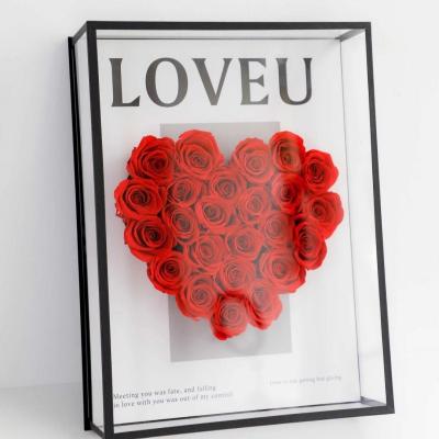 China Preserved Rose Perfect Quality Colorful Valentine'S Gift Transparent Acrylic Love Flower Art Preserved Flower Rose Box for sale