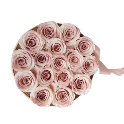 China Preserved Rose High Quality Mother Valentines Gift Pink Everlasting Roses Flower Round Box Heart Shape Preserved Roses Flower for sale