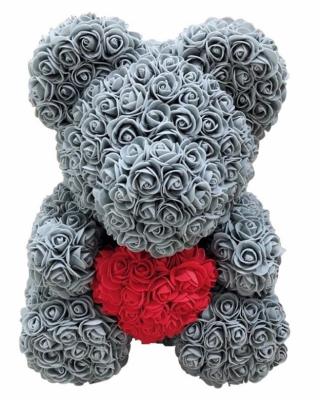 China Pe Pretty Gift Flower Foam Rose Bear 40Cm Teddy Bear With Heart For Mother Day And Valentine'S Day for sale