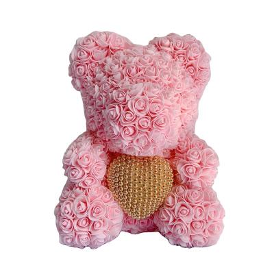 China Pe 40Cm Large Bear Handmade Pe Flower Roses Tedy Bears With Chocolate Gift Box for sale