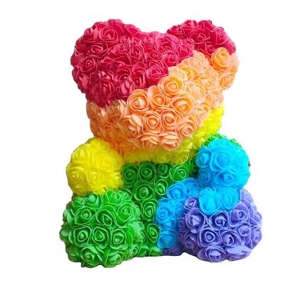 China Pe Rainbow Flower Teddy Bears With Gift Box For Valentine Day Gift For Mother'S Day Gift 40Cm Foam Rose Bears for sale