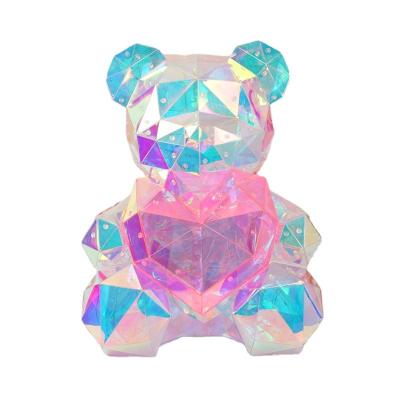 China Eclectic New Product Ideas Led Light Teddy Bear Birthday Decoration Holographic Film Pvc Colorful Bear For Valentines Day Gift for sale