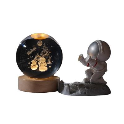 China Other 3D Laser Carved Luminous Crystal Ball Glass Decoration Solar System Moon Luminous With Wood Base for sale