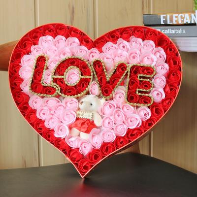 China Soap Rose Customised Chocolate Boxes Gift Flower For Wedding Party Artificial Eternal Soap Rose In Heart Shape Box for sale