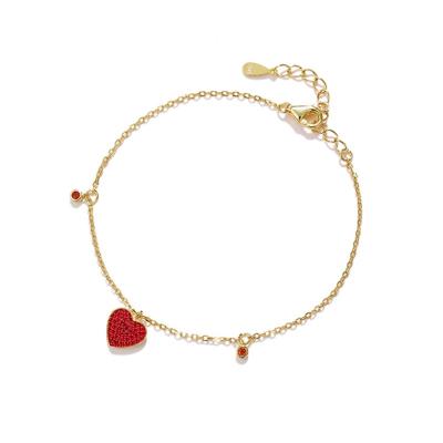 China 2022 New Arrival S925 Sterling Silver Small Red Heart CLASSIC Pendant Love Adjustable Silver Bracelet for sale