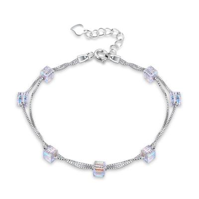 China Wholesale CLASSIC Sterling Silver Double Sugar Cube Handmade Birthday Gift Shape Friendship Women Bracelet for sale