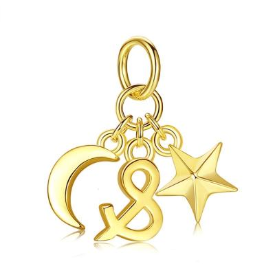 China European and American popular charms FASHIONABLE Sterling Silver Beads Golden Stars and moon pendant bead DIY accessories for bracelets for sale