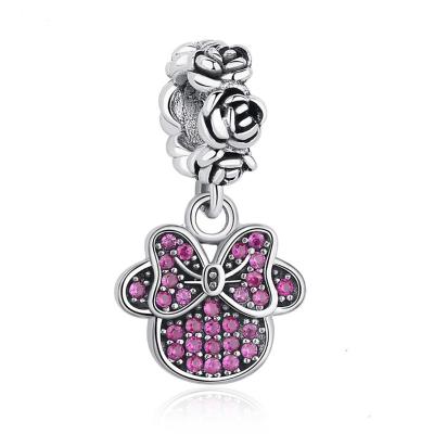 China FASHION DIY Pendants Jewelry 925 Sterling Silver Custom Charm Necklace Making Accessories Glitter Diamond Bow Bowknot Charm for sale