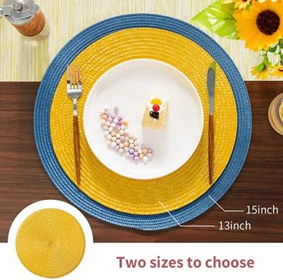 China Durable 13 Inch Round PP Woven Heat Resistant Washable Non-Slip Yellow Place Mats Set Of 6 Table Mats for sale