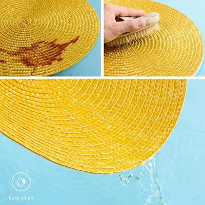 China 13 Inch Sustainable Round Yellow PP Woven Heat Resistant Washable Non-Skid Place Mats Set Of 6 Table Mats for sale