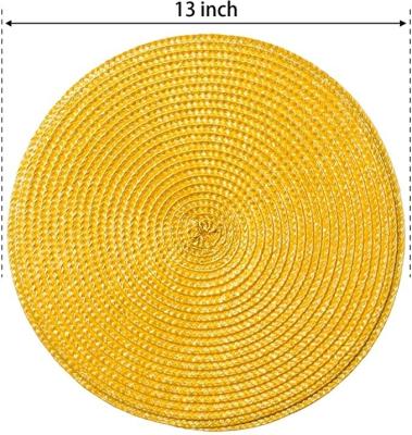 China Sustainable 13 Inch Yellow Round PP Woven Heat Resistant Washable Non-Slip Place Mats Set Of 6 Table Mats for sale