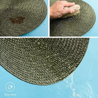 China 13 Inch Viable Olive Heat Resistant Washable Non-Slip Place Mats Around PP Braided Set Of 6 Table Mats for sale