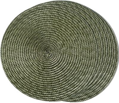 China 13 Inches Heat Resistant Washable Non Slip Area Rugs Viable Olive Round PP Braided Table Mat Set Of 6 for sale