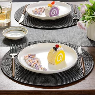 China Sustainable 13 Inch Heat Resistant Washable Non-Slip Round PP Braided Black Area Rug Set Of 6 Table Mats for sale