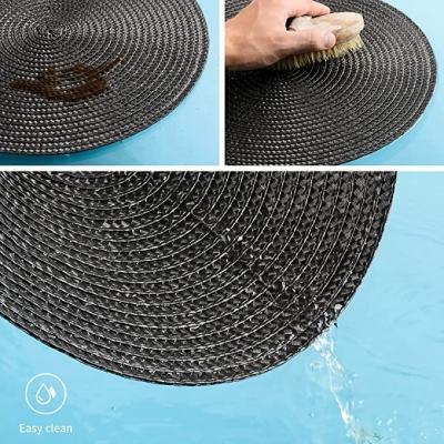 China Durable 13 Inch Black Heat Resistant Washable Non-Slip Round Braided Area Rug PP Set Of 6 Table Mats for sale