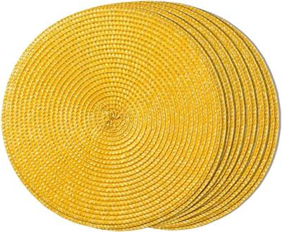 China Sustainable 13 Inch Yellow Round PP Woven Heat Resistant Washable Non-Slip Place Mats Set Of 6 Table Mats for sale