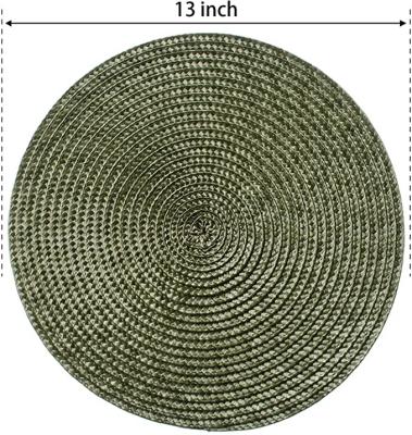 China 13 Inches Durable Heat Resistant Washable Non-Slip Place Mats Olive Round PP Braided Set of 6 Table Mats for sale