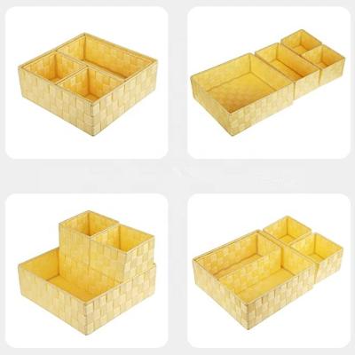 China Viable Woven Cube Basket Trash Bin In Storage Box Yellow Nylon 4 Pack Storage Basket For Cabinet, Dresser, Drawer, Shelf, Desk Divider for sale