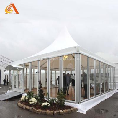 China 5X5m Bohemian Style PVC Decorated Arrow Top Steeple Pagoda Tent for sale