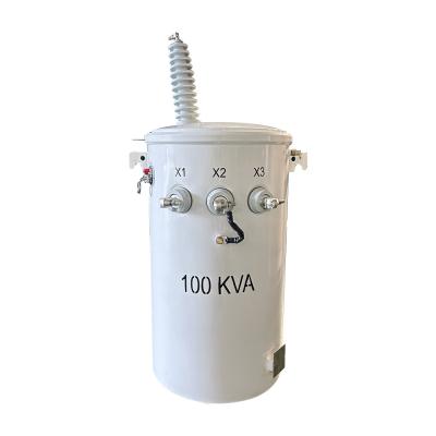 China 100KVA Single Phase Power Pole Transformer  Oil Type Dual Winding 34.5KV To 120V for sale