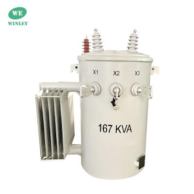 中国 167Kva ポールマウント配送トランスフォーマー シングルフェーズ ステップダウン 12.47KV 2 ワイヤー オイル浸透 IEEE 標準 販売のため