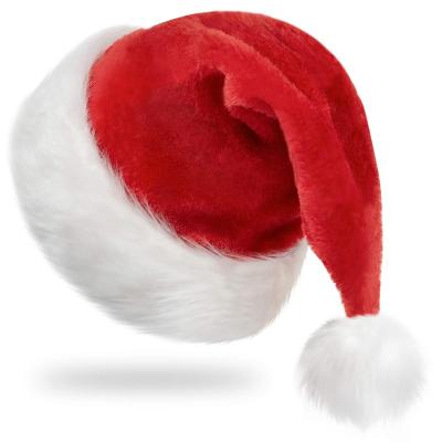 China Christmas Hat Holiday Decorations Popular Red Adult Children's Extra Thick Figured Plush Christmas Hat Wholesale for sale