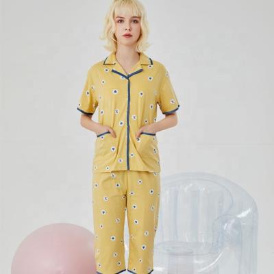 China Factory custom women's sleepwear polyester/spandex winter breathable pajamas set ladies round homewear comfortable collar sleep set for sale