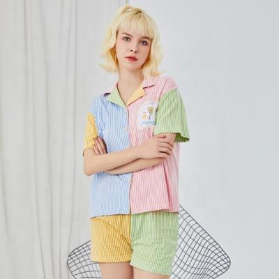 China Pajamas Women's Sleepwear Suit Breathable Warm Sportswear Shorts T-shirt Style Summer Korean Version for sale