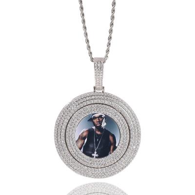 China Custom Large Size Hiphop Photo Rotating Full Pendant Necklace Iced Out Zircon Hip Hop Personality Jewelry For Women Men for sale